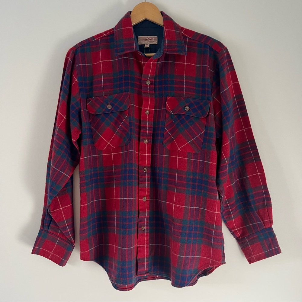 Vintage Red Plaid Flannel Button Down Shirt